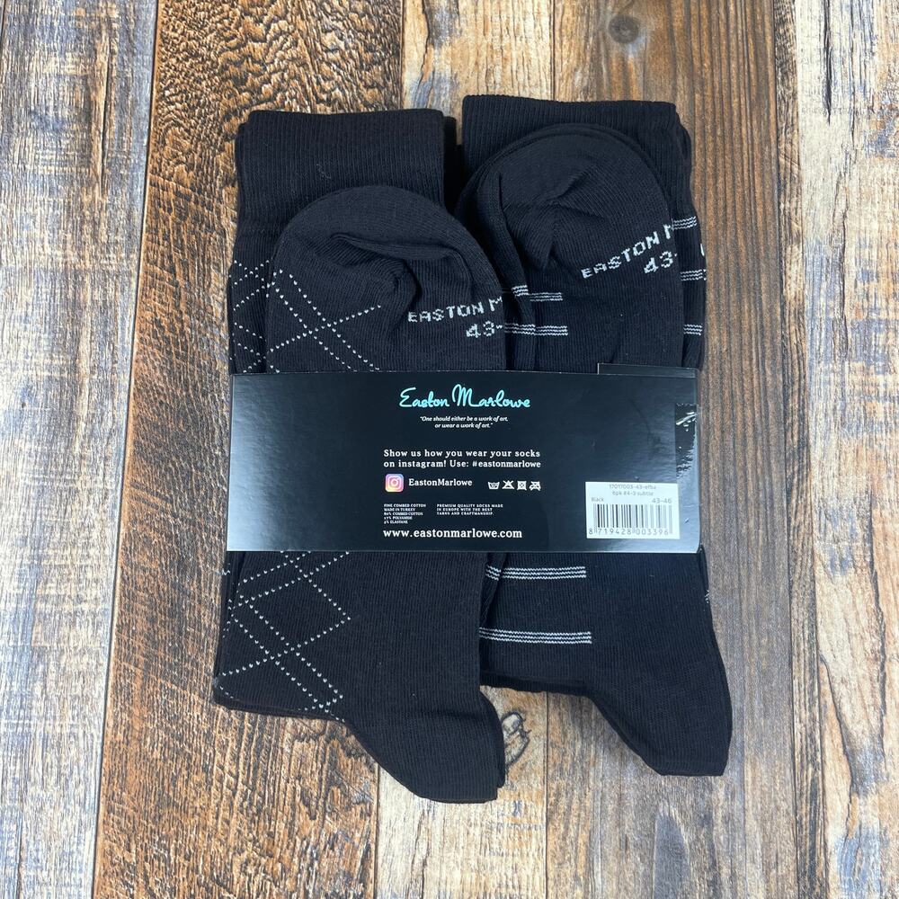 EASTON MARLOWE Men's Shoe Size 10-13 Black White Cotton Polyamide Elastane 6PK - Picture 6 of 11